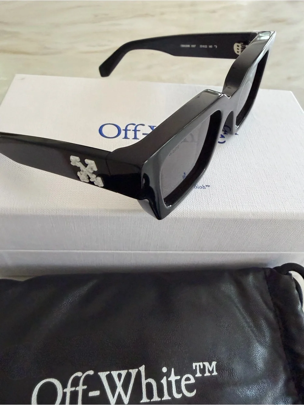 Off-White Black Glossy Rectangular Logo Sunglasses
